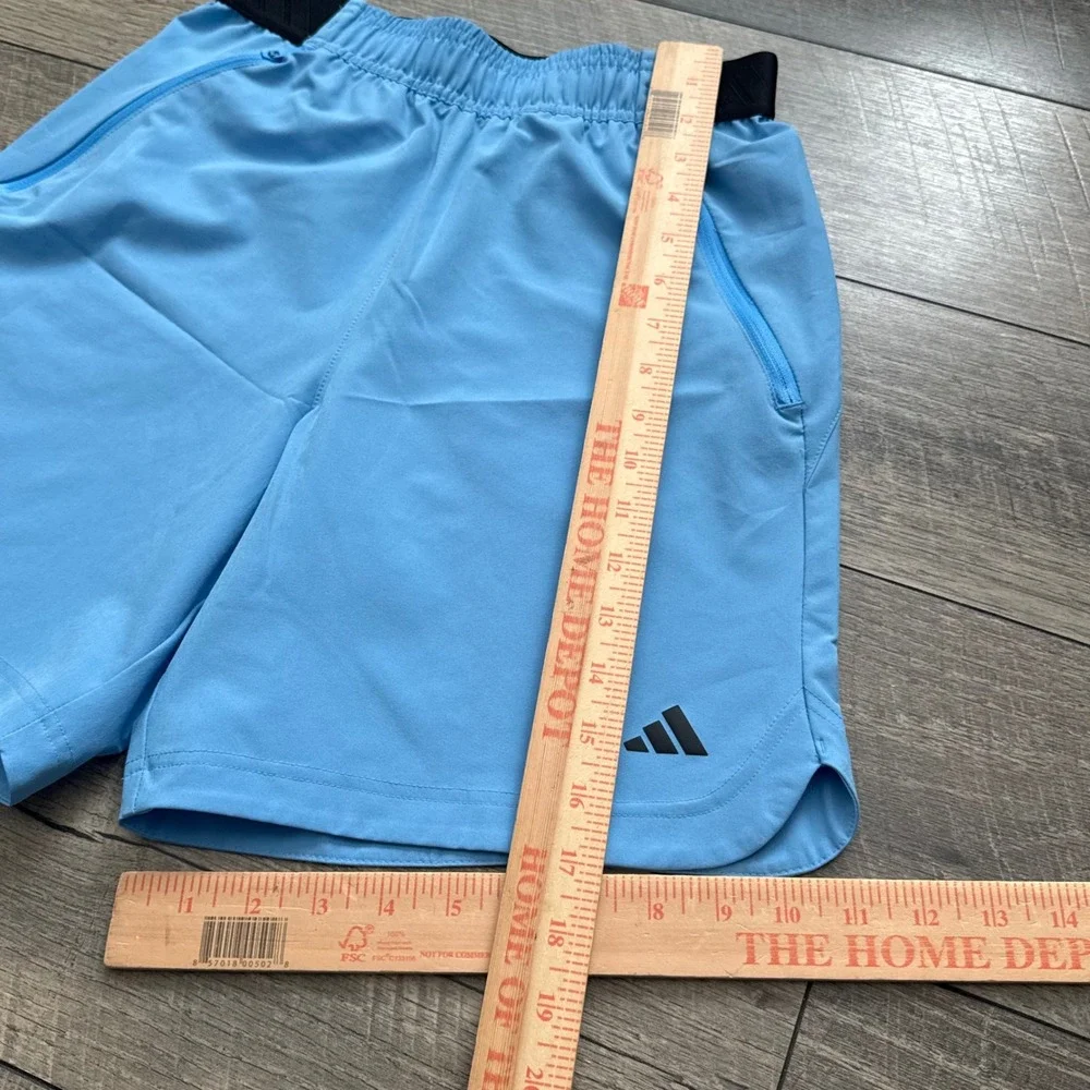 Y2K Adidas Aeroready Training Shorts Blue Black Zipper Pockets 7